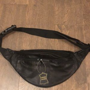 NWT black leather patchwork hip waist pack